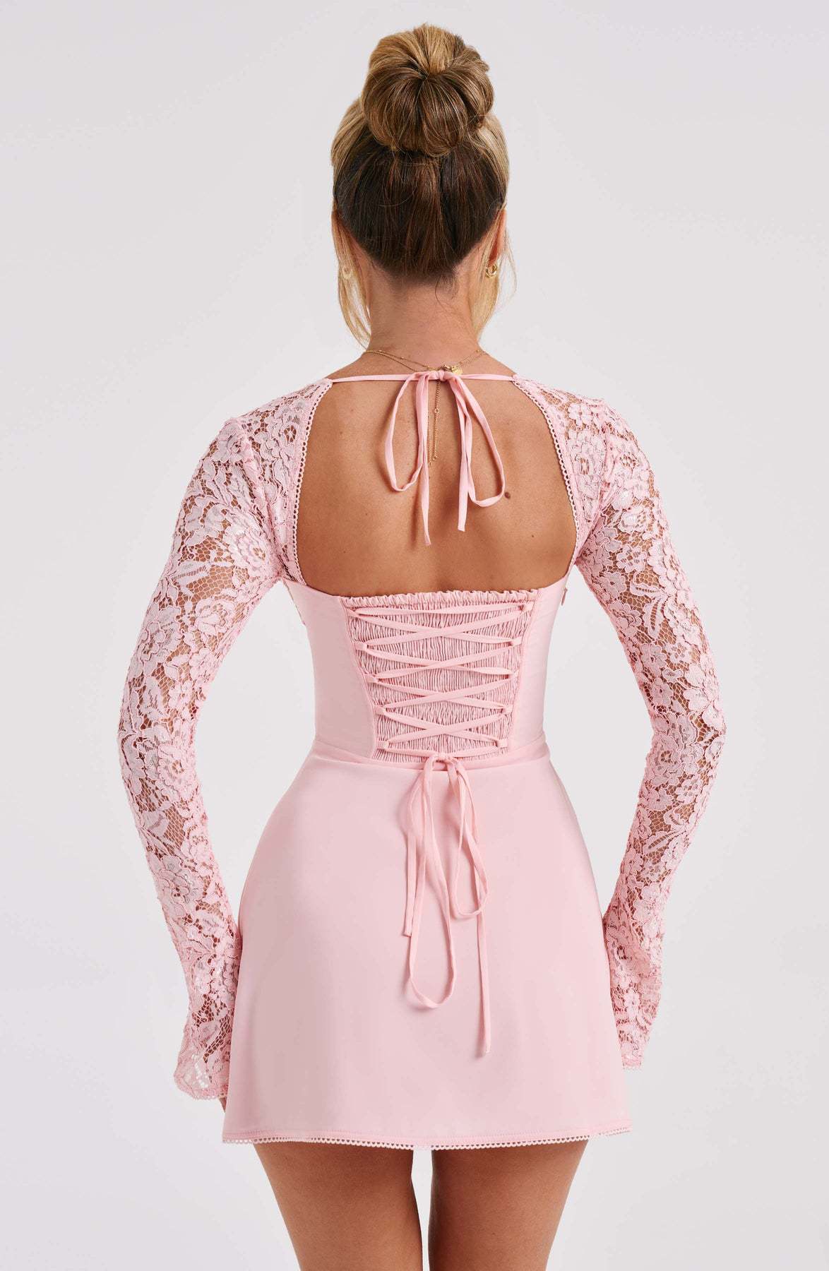 European Lace-up Long Sleeve Dress