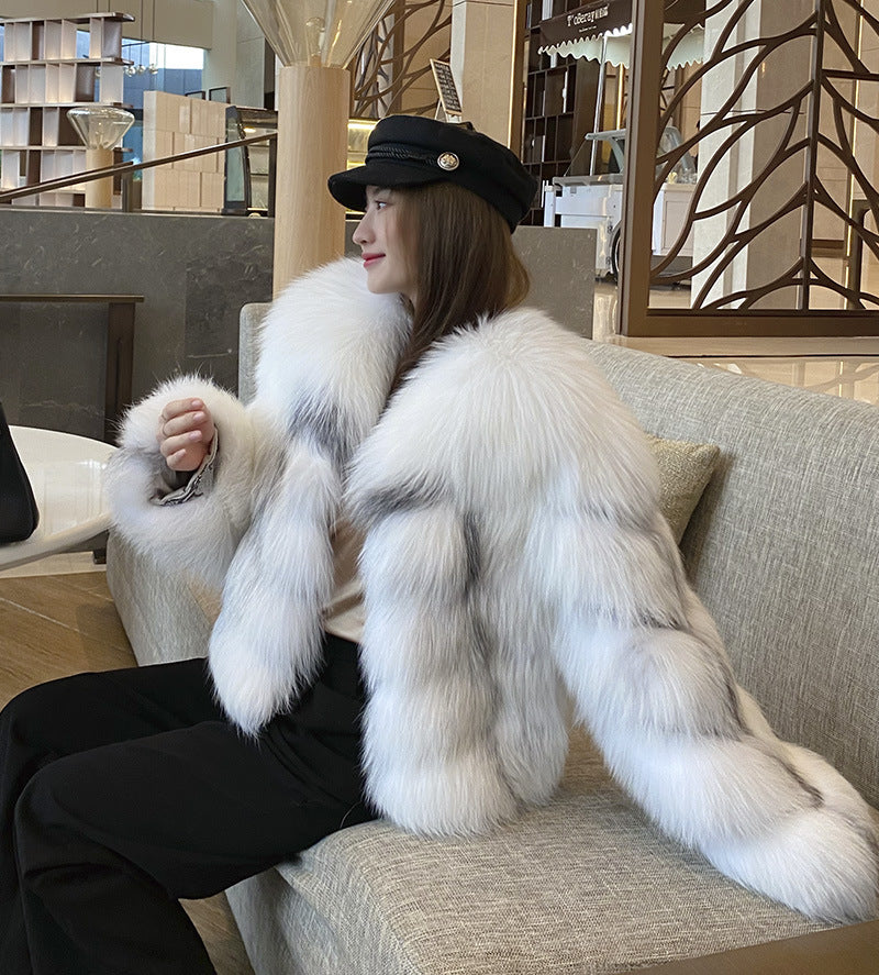 Elegant White Fox Fur Coat