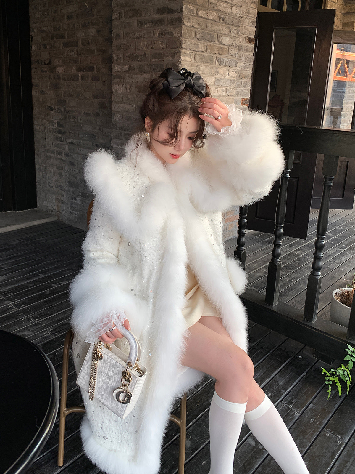 Elegant Fox Fur Down Beaded Coat