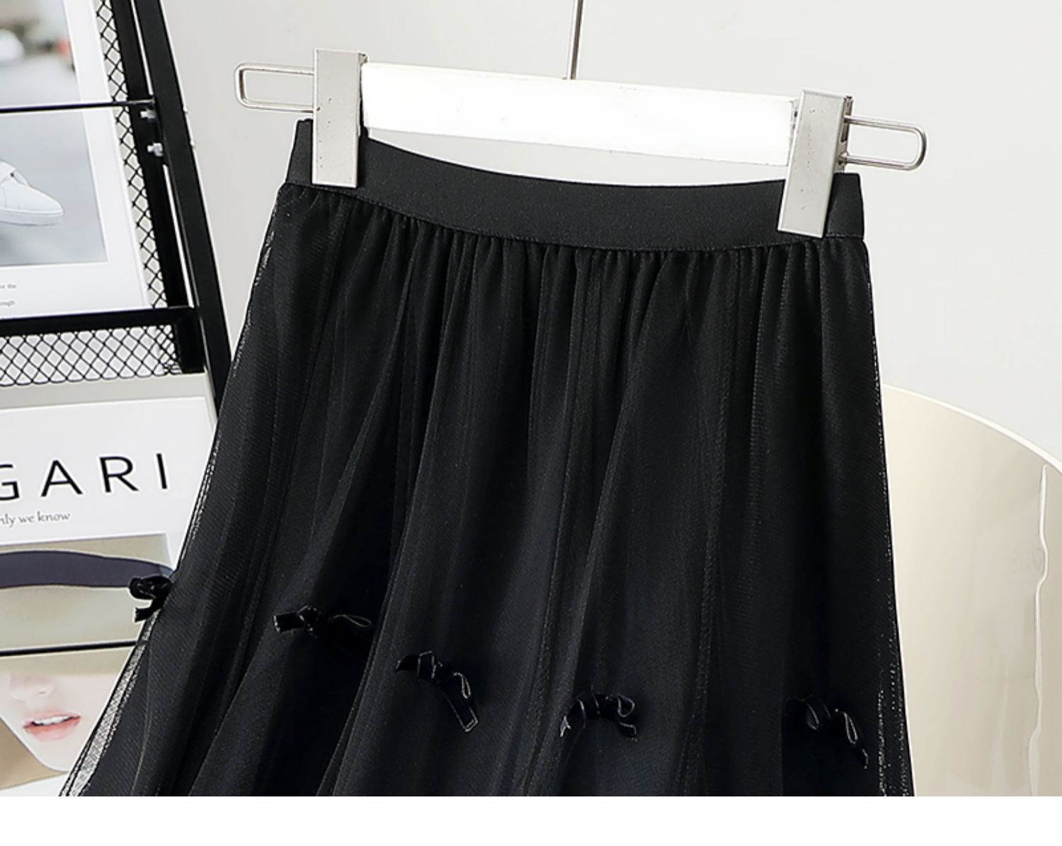 Bow Mesh mid-length Skirt