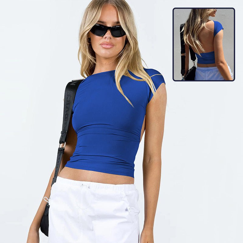 Backless Short - Sleeve Crop Top - Qorsage