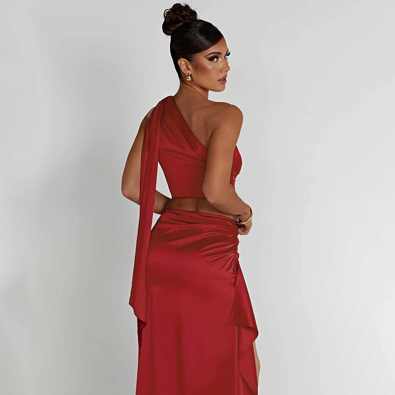 One-shoulder Satin Maxi Dress