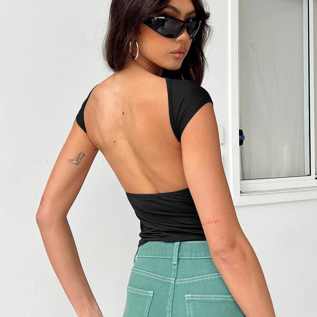 Backless Short-Sleeve Crop Top