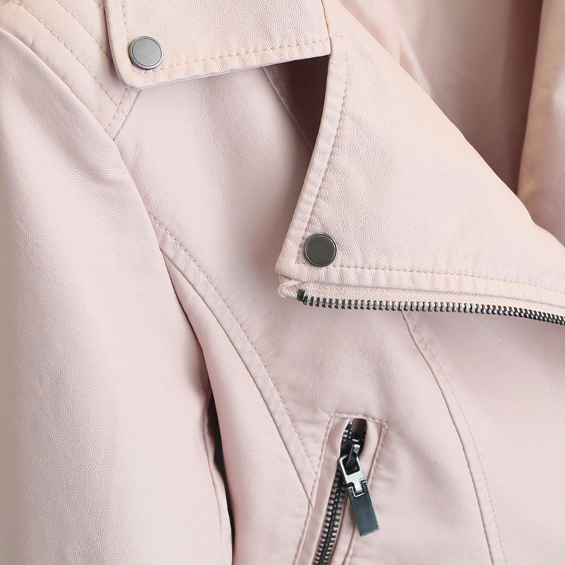 Pink PU Short Leather Jacket