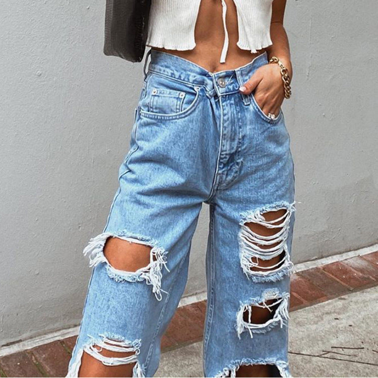 Ripped Slimming Washed Women's Jeans Trousers