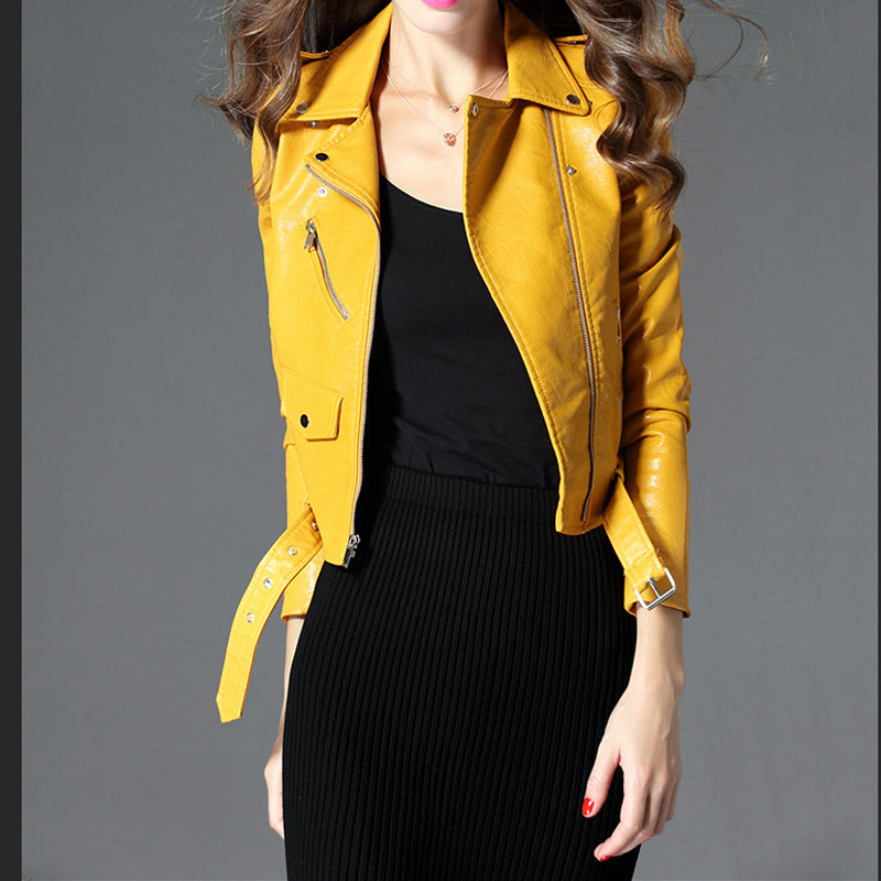 Short Slim PU Leather Jacket