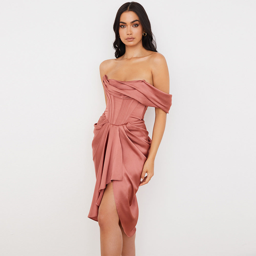 Satin Off-shoulder Mini Dress