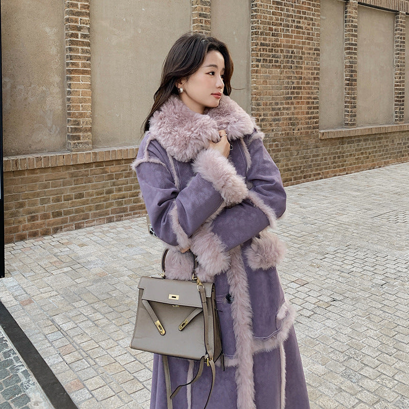 Purple Lamb Wool Long Coat