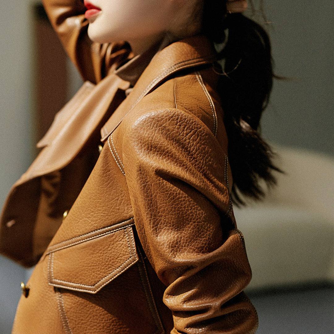 Collar Buckle Leather Jacket